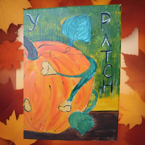 Handmade Happy Patch Pumpkin Fall Harvest Canvas Decor - Picture 5 of 6